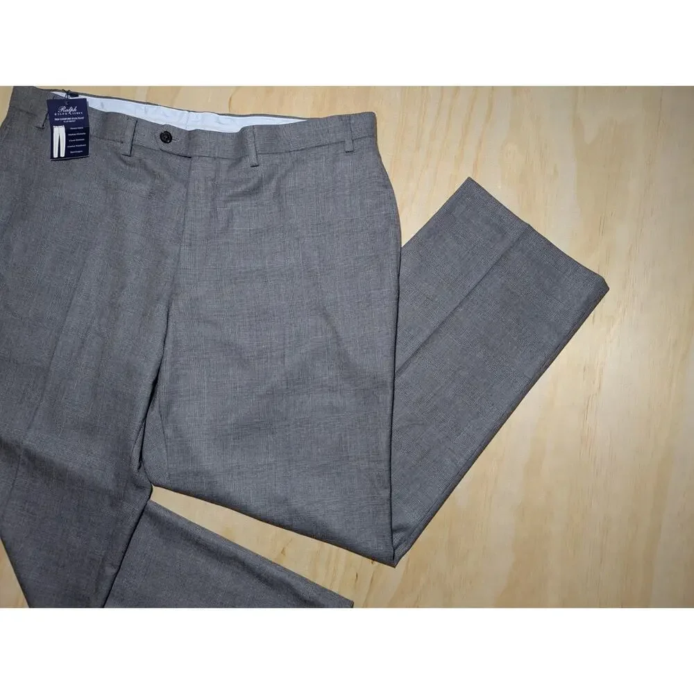 Ralph Lauren Men's 40x30 Comfort Flex Flat Front Dress Pants Gray Plaid NWT